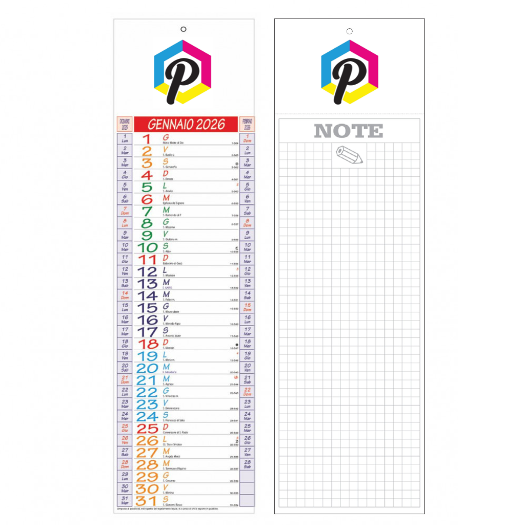 Calendario Olandesino 2026 personalizzato - Formato da tavolo 14x47cm con logo aziendale